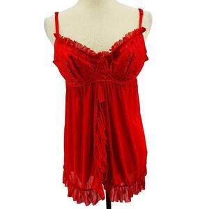 Dreamgirl Floral Satin Jacquard Stretch Mesh Lingerie Babydoll Red Xlarge